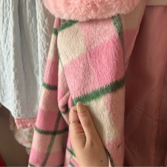 PINK/GREEN FUR TRIM COAT by HELL BUNNY 🍸 - Picture 3 of 6